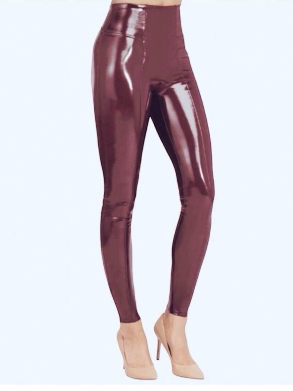SPANX Burgundy High-Shine Faux-Leather Leggings Size Small